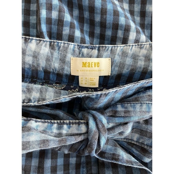 Maeve| Anthropologie Avryl Bleached Slim Pant High Waist Belt Blue Plaid Size 4 - Picture 5 of 8